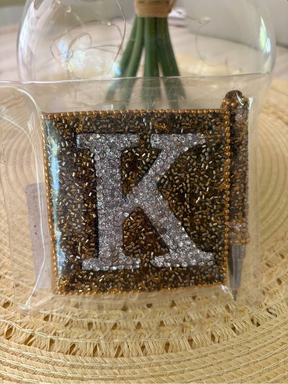 BEADED INITIAL “K” MINI PAD & PEN SET - Gold & Silver Accent - Picture 2 of 5